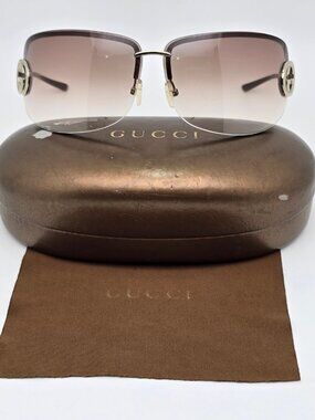 Gucci GG2782/S Gold Frame Brown Gradient Lens Semi-Rimless Sunglasses w/ Case